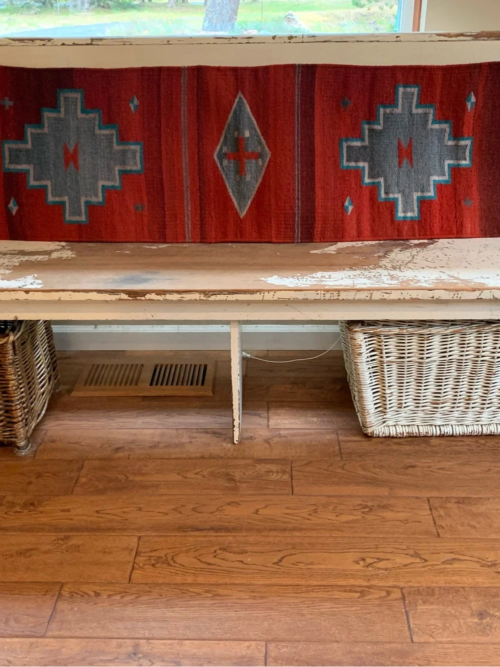 Handwoven Red Southwestern Runner Rug with Geometric Pattern